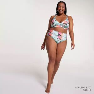 CALIA Women's Mid Rise Wide Banded High Leg Swim Bottoms